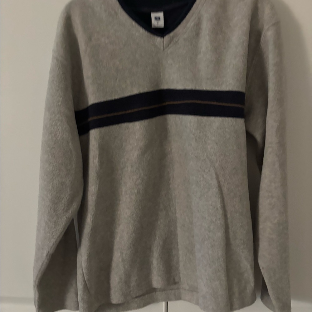GAP Gray V-Neck Sweater with Sporty Stripe